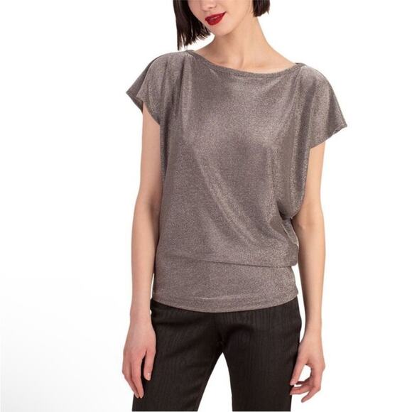 Trina Turk Metallic Silver Astron Short Sleeve Top Size S - Picture 1 of 9